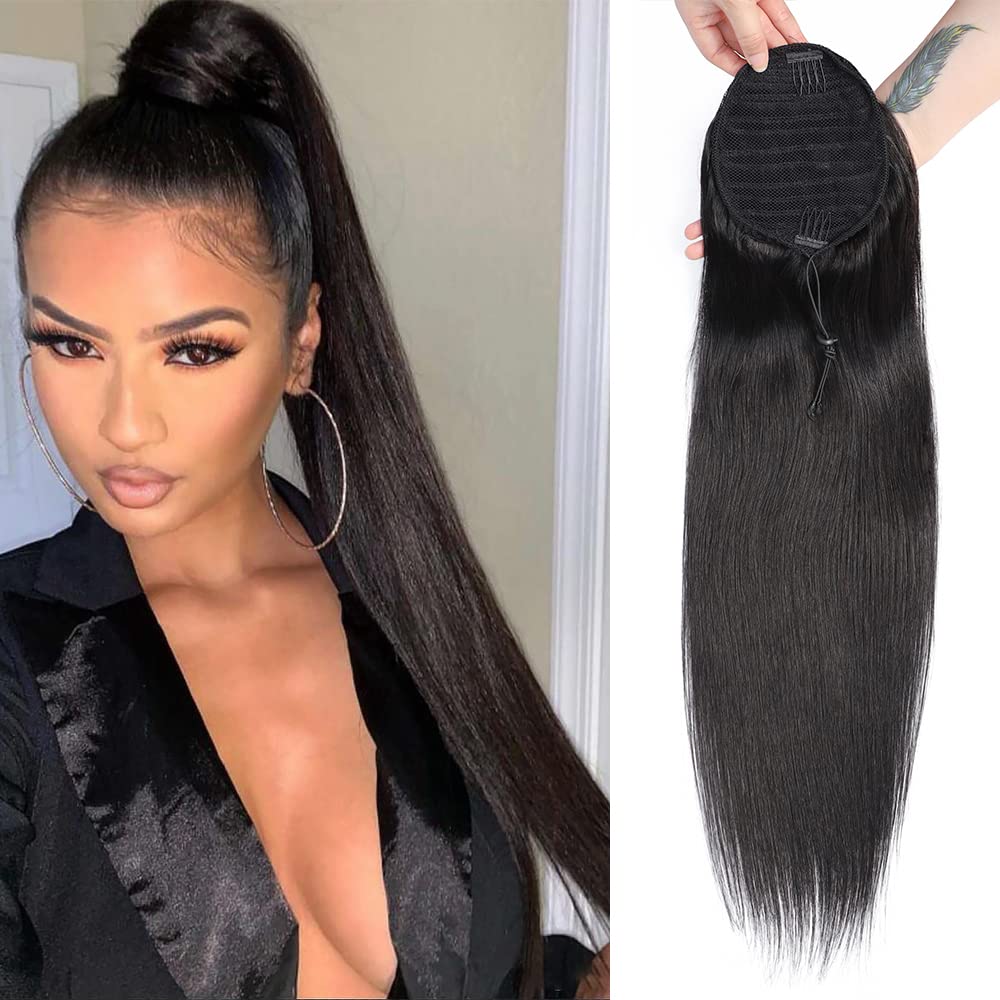 Stema Straight Drawstring Ponytail With Clips 100% Human Hair Extensions